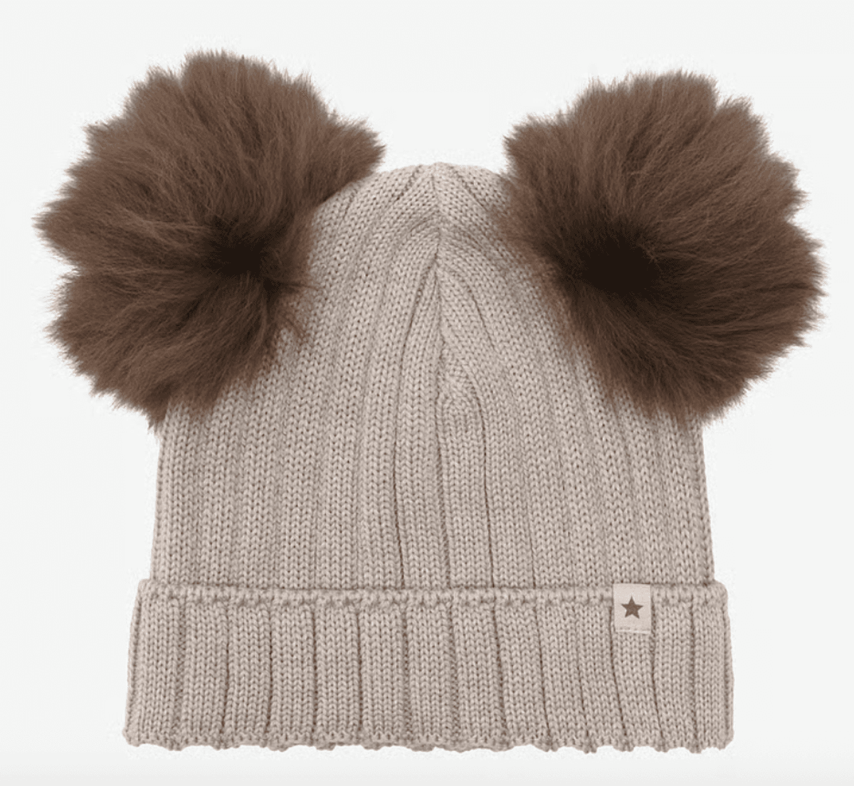 Huttelihut Beanie ull med pompoms camel melange