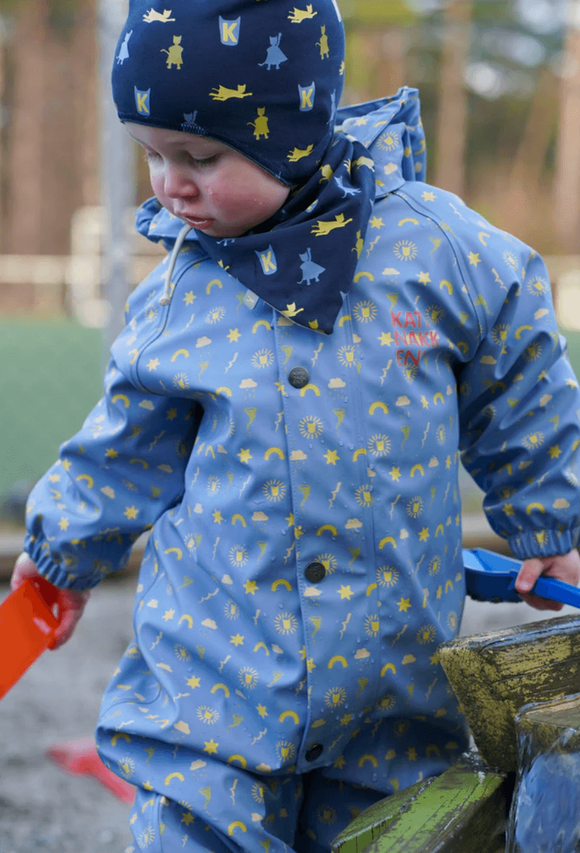 Kattnakken Babyregndress dugg myk blå