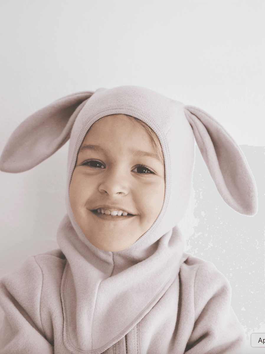 Huttelihut Elefantlue med kanin ører bomullsfleece  deauville mauve