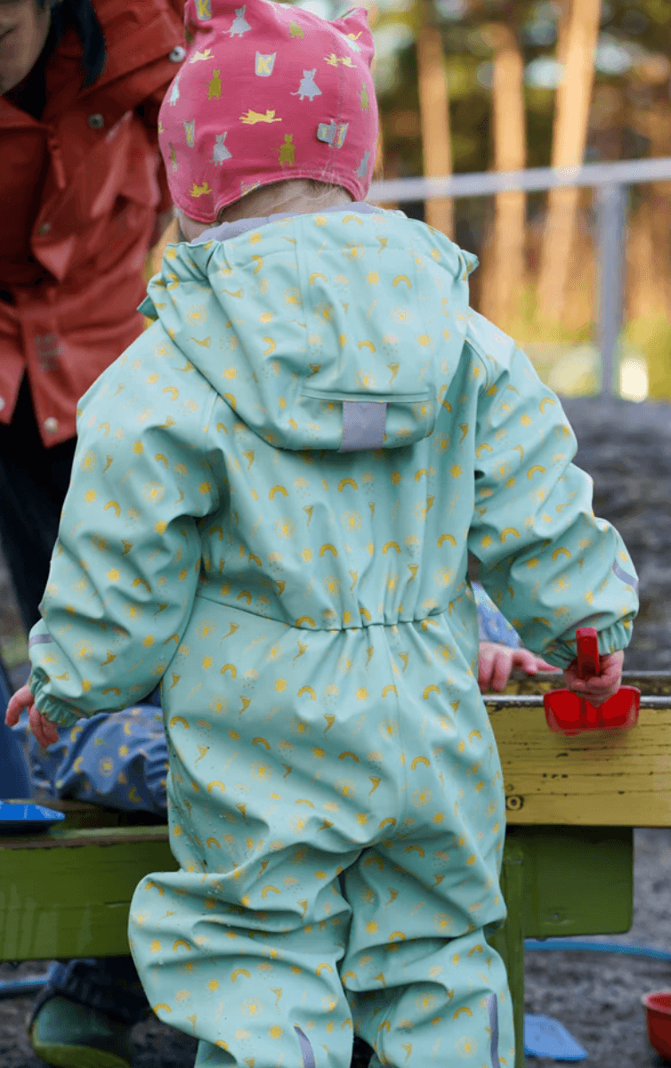 Kattnakken Babyregndress dugg jane pistasj