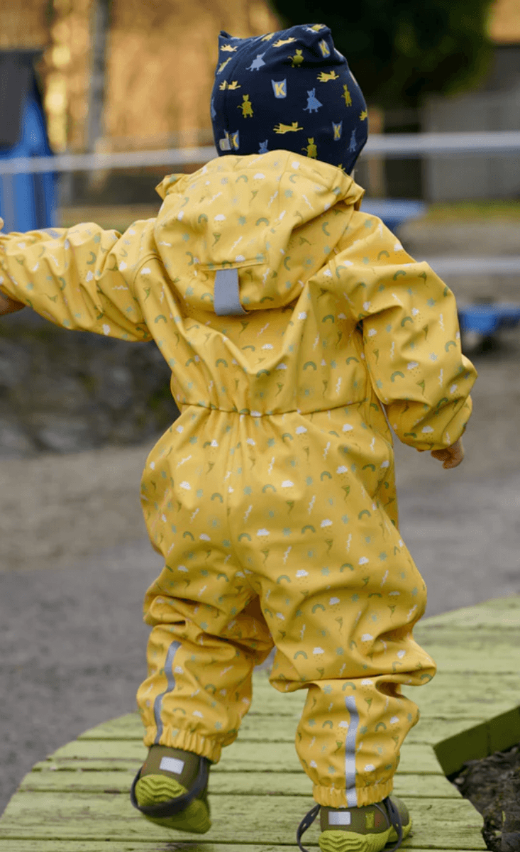 Kattnakken Babyregndress dugg bananskum
