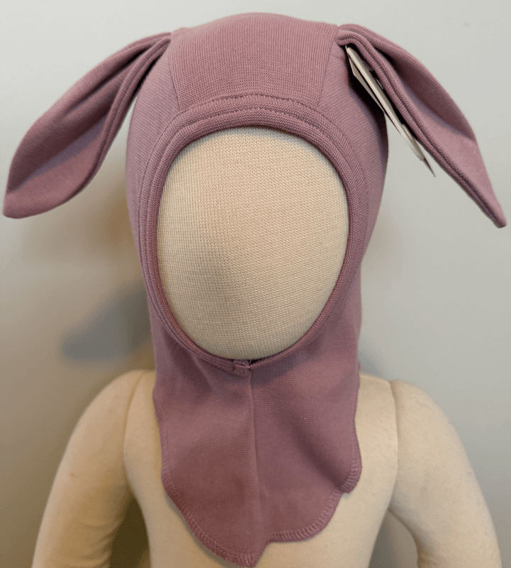 Huttelihut balaklava med kanin ører bomulls ribb Deauville Mauve