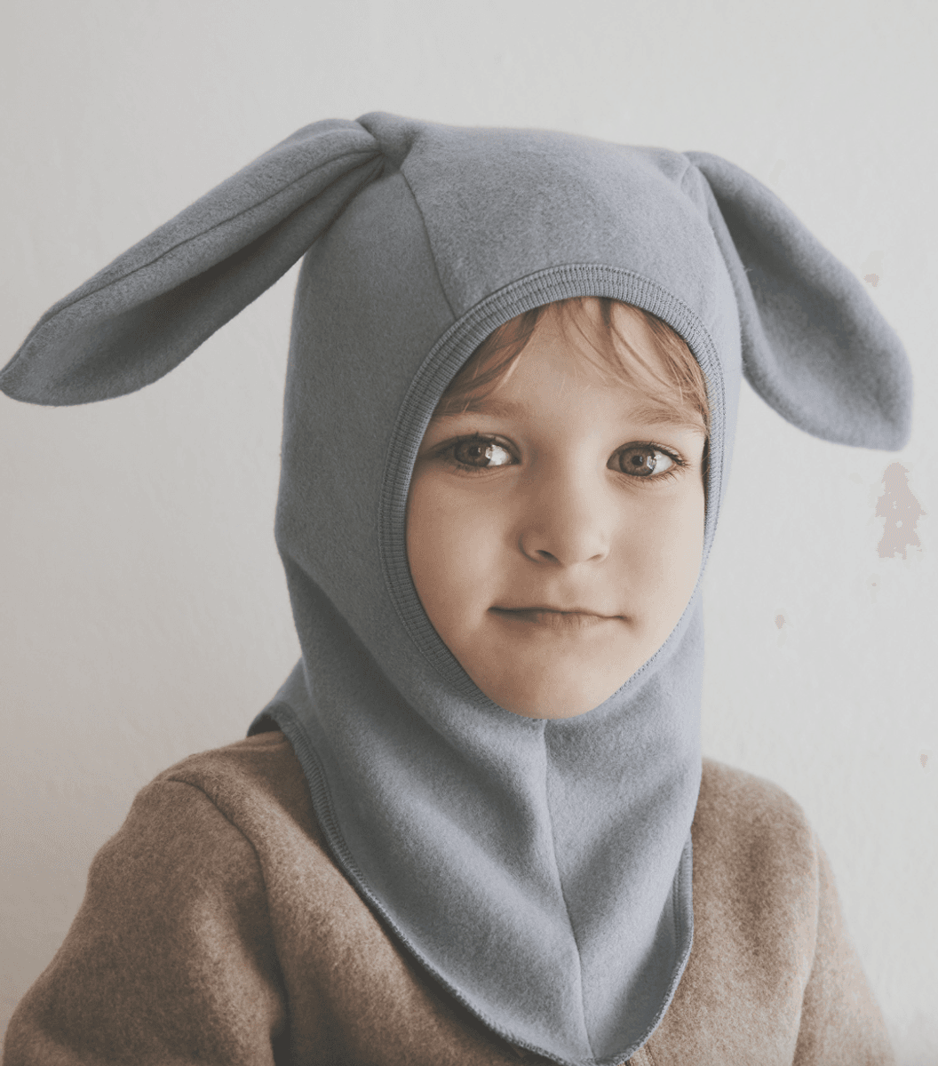 Huttelihut Elefantlue med kanin ører bomullsfleece  windward blue